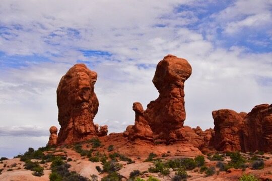 Balanced red rock formations in Arches National Park