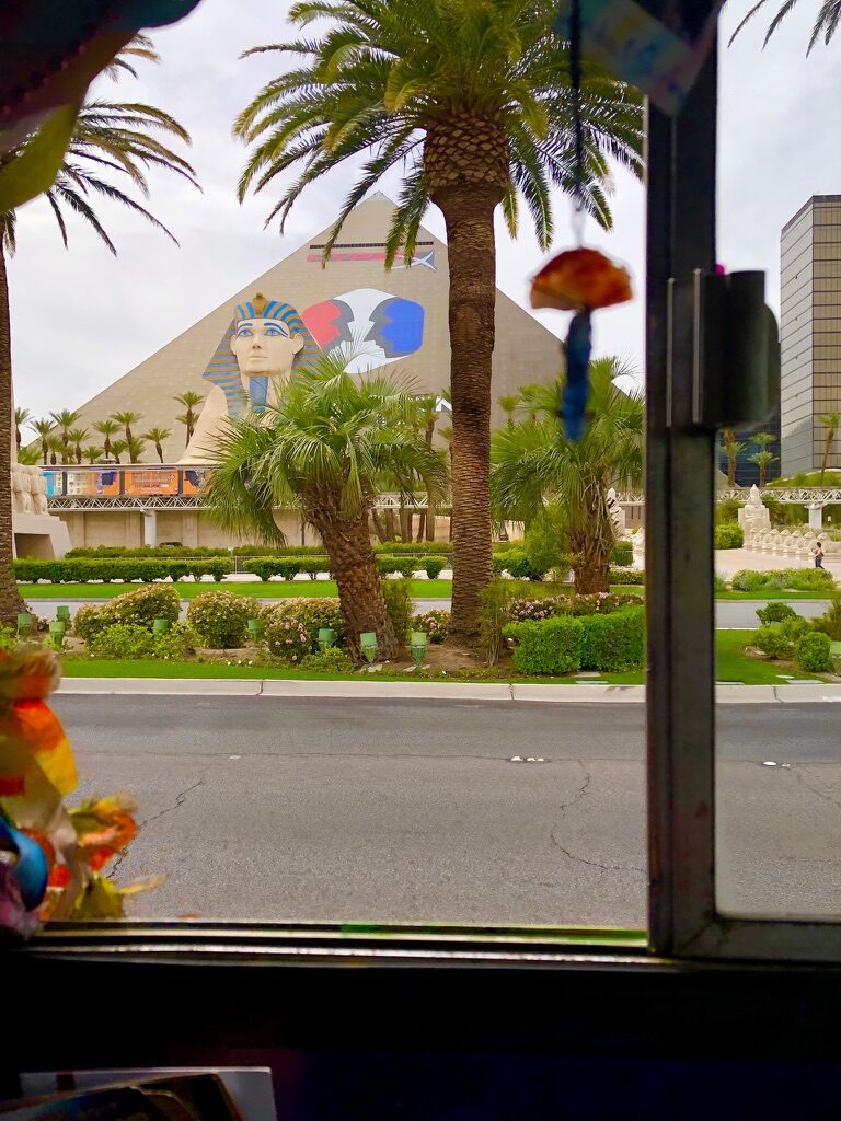 View of the Luxor pyramid and Sphinx in Las Vegas, seen through SUGAREE's window